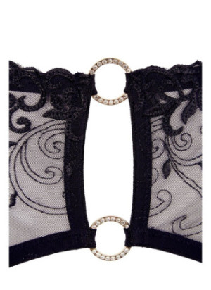 Soutien-gorge dentelle, porte-jarretelles et string ouvert noir - R2213052